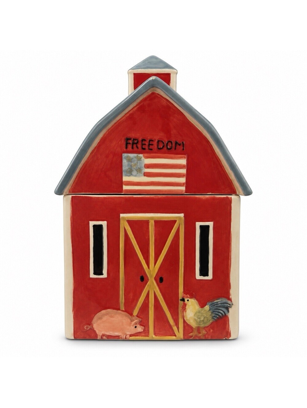 Susan Winget Cracker Barrel Freedom Patriotic Barn Ceramic Cookie Jar Canister